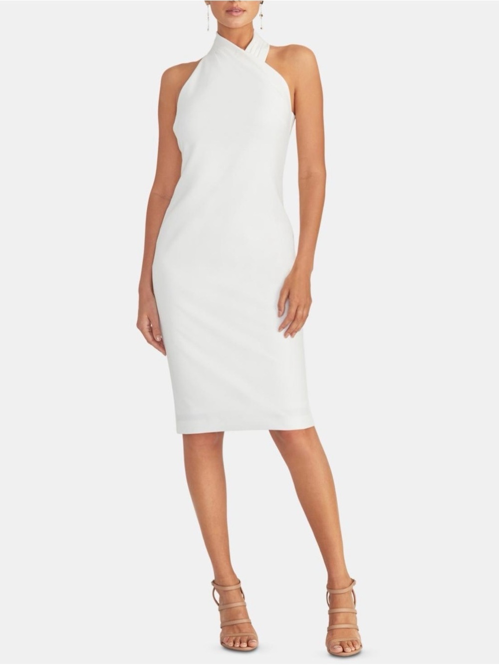 RACHEL Rachel Roy White Crossover High Neck Sheath Midi Dress XS NWT